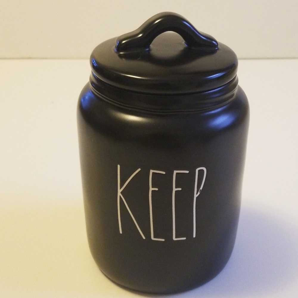 Brand new Rae Dunn Black "KEEP" canister